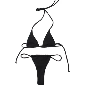 2020 Naujas Sexy Thong Paplūdimio Moterų Vientisų Maudymosi Kostiumėlis Triangle Bralette Maudymosi Kostiumėliai, S-L Mergina Backless Apynasrio Briaunoti Micro Bikini Komplektas