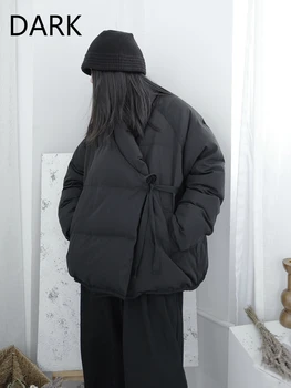 2020 Naujas Žiemos Moterų Nišą Dizaino Prasme Literatūros Tamsiai Juoda Yamamoto Stiliaus Trumpa Balta Antis Žemyn Striukė Juodos Spalvos Drabužius