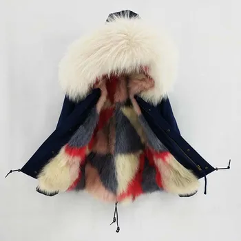 2020 tikro kailio parko žiemos striukė paltai moterims parko nekilnojamojo didelių Meškėnas Kailių Apykaklės gobtuvu gamtos fox tikro kailio Storas Šiltas Kailis linija