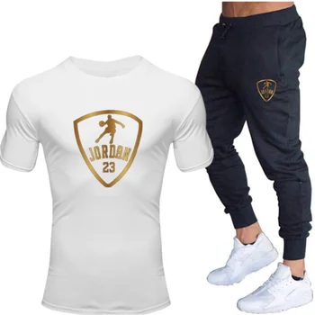 2020 Vyrų Rinkiniai T Marškinėliai+kelnės Dviejų dalių Rinkiniai, Laisvalaikio Tracksuit Vyrų/Moterų Jordanija 23 tiktų spausdinti Viršūnes+Kelnės Treniruokliai Fitneso kelnės