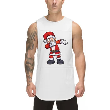 2021 Kalėdų Bako Viršuje Vyrų Tepdami Santa Claus Spausdinti Berankoviai marškinėliai Juokinga Vest Kultūrizmo ir Fitneso Sporto Drabužių