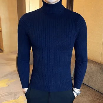 2021 Korėjos Slim Vientisos Spalvos Golfo Sweater Mens Žiemos Ilgos Rankovės, Šiltas Megzti Džemperis Klasikinis Kietas Atsitiktinis Dugno Marškinėliai
