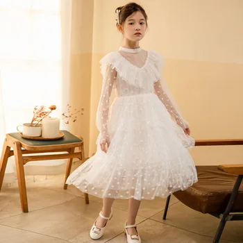 2021 m. Pavasario ir Vasaros korėjos Stiliaus Vaikams, Elegantiškas Šalis Drabužių, Retro Vaikų Mergaičių Tinklinio Princesės Suknelė Mielas Dot, #9394
