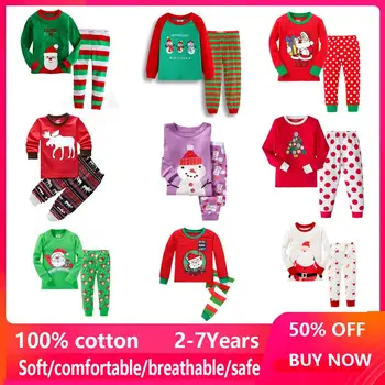 2021 m. Pavasarį, Rudenį Vaikų Sleepwear Rinkiniai Berniukai raudonos, žalios Vaikai Pižama Nustatyti Kūdikių Mergaičių Medvilnės Animacinių filmų Pijamas kalėdos Pižamos