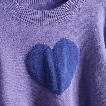 2021 M. Pavasarį Saldainiai Girly Violetinis Megztinis Megztas Mielas Pasėlių Viršuje Širdies Kratinys Korėjos Mielas Prarasti Trumpas Megztinis B-143 3144