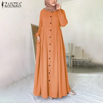 2021 M. Rudenį Ilgomis Rankovėmis Mygtukų Žemyn Sundress Moterų Musulmonų Dubajus Abaja Turkija Suknelė, Hijab Islamas Drabužių Abayas Maxi Vestidos 665