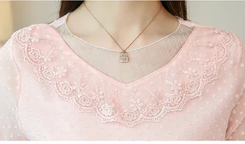 2021 mados sweet pink vasaros viršūnes šifono palaidinė moterims marškinėliai trumpomis rankovėmis tuščiaviduriai nėrinių marškinėliai moteriški drabužiai blusas 0132 30