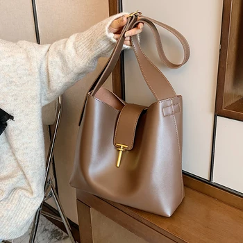 2021 Mažas Prabangos Prekės Kibirą Krepšiai Moterims Shopper bag Ponios Rankinės Peties 2020 M. Žiemos Gryna spalva Oda Crossbody