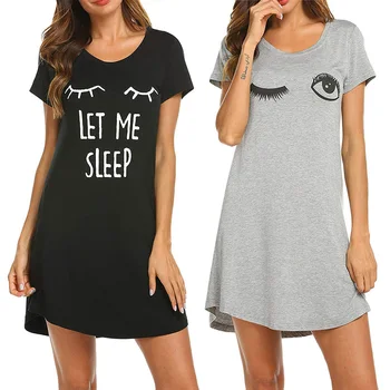 2021 Moterų Laišką Nightgowns Ir Sleepshirts Sleepwear Mielas Miego Marškinėliai Spausdinami Naktį Suknelė Trumpomis Rankovėmis Naktiniai Drabužiai