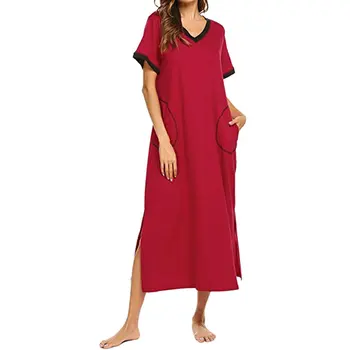 2021 naujas Loungewear Ilgą Pižamą Moterų Ultra-Minkštas Nightshirt Visas Ilgis Sleepwear su Kišenėje Prarasti Miego Suknelė Homewear