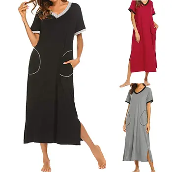2021 naujas Loungewear Ilgą Pižamą Moterų Ultra-Minkštas Nightshirt Visas Ilgis Sleepwear su Kišenėje Prarasti Miego Suknelė Homewear