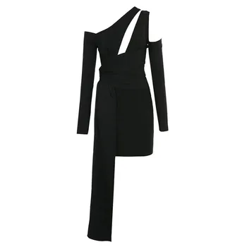 2021 Naujas Mados Moterų Tvarstis Suknelė Ilgomis Rankovėmis Juoda Vasaros Vakarą Įžymybių Šalies Elegantiškos Juodosios Suknelės Bodycon Vestidos