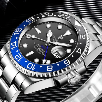 2021 Naujas Sporto Mechaninis Laikrodis Nerūdijančio Plieno 100ATM Vandeniui Nardymo GMT Žiūrėti LIGE Top Brand Vyrų Laikrodžiai Reloj Hombre