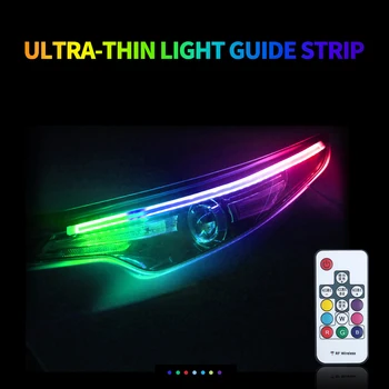 2vnt Automobilių Eilės Teka RGB Šviesos važiavimui Dieną Vandeniui DRL Daugiaspalvis LED Šviesos Juostelės Posūkio Signalo Žibintai priekinių Žibintų