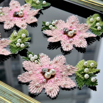 2vnt Ranka prisiūta pearl kalnų krištolas zawalcowany medžiaga lipdukai 3D mažų gėlių pleistras aplikacijos 