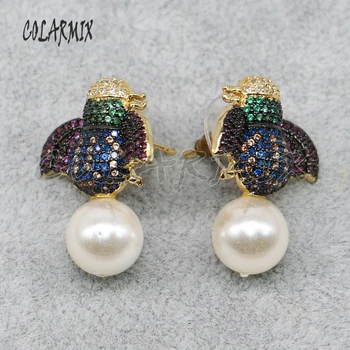 3 poros bičių auskarai laisvos formos auskarai,natūralių perlų auskarai derinys spalvų šviesą brangenybės moterų didmeninės juvelyrikos 5027