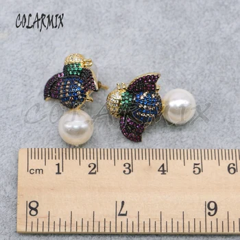 3 poros bičių auskarai laisvos formos auskarai,natūralių perlų auskarai derinys spalvų šviesą brangenybės moterų didmeninės juvelyrikos 5027