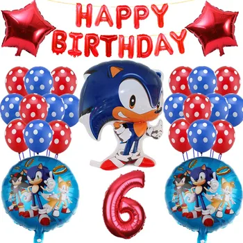39pcs/daug Sega, Sonic the Hedgehog Super Herojus dvipusės Folija Balionas Berniukas Mergaitė Gimtadienio raudona&mėlyna skaičių rinkinys balionų dekoras 16563