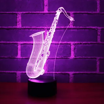 3D LED Nakties Šviesos Sax Muzikos Instrumentai, Saksofonas, su 7 Spalvų Šviesos Namų Puošybai Lempos Nuostabi Vizualizacijos Optinis 47958