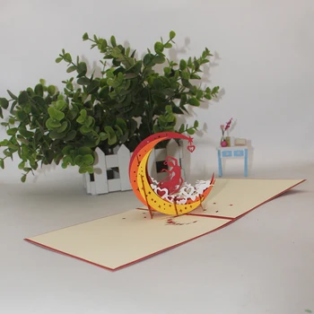 3D Rankų darbo Kinų Deivė Chang ' s Skristi Į Mėnulį Popieriaus Atvirukai Rudens Vidurio Šventė Užjūrio Kinų Draugo Dovaną 24145