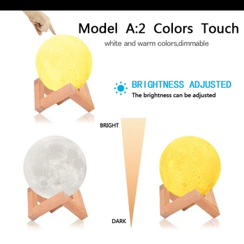 3D Spausdinimo Įkraunamas LED Mėnulio Šviesos Naktį, Šviesos, 16 Spalvų Keitimas Palieskite Pereiti į Nakties Lempa su 24Keys Nuotolinio Apdaila Dovana