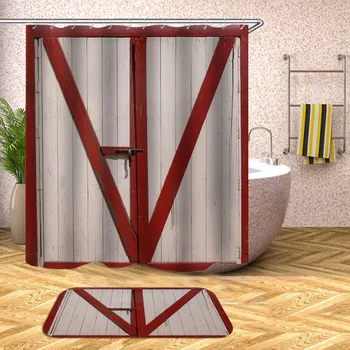 3D Vonios kambarys Dušo Užuolaidos Medienos Grūdų Plytų Modelis Vandeniui Vonios Užuolaidos Voniai Maudymosi Apima Didelio Masto 12pcs Kabliukai
