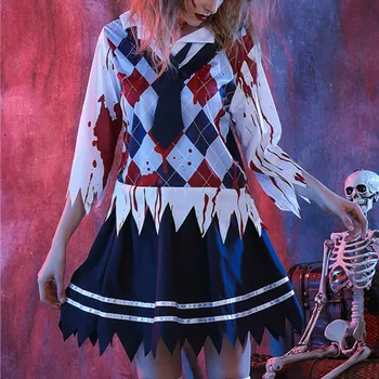 3PC Helovyno Cosplay Kostiumai, Moterims Zombie Bloodstain Mokyklos Vienodos Kostiumas Kostiumas хеллоуин костюм Vestido de dia das bruxas #D