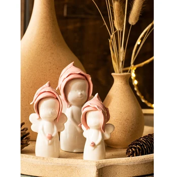 3pcs/set keramikos Mielas rožinis su skrybėlę lėlės Statulėlės Darbalaukio sodo balkonas Ornamentu Skandinaviško Stiliaus Statula, Namų Dekoravimo, Dovanų