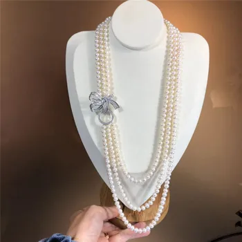 3rows gėlavandenių perlų balta netoli raundas 8-9m karoliai 22-28inch FPPJ didmeninė karoliukai pobūdis