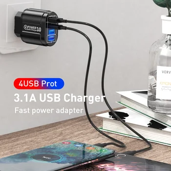 4 Uostų LED Greitas Įkroviklis 3.0 USB Įkroviklis MUMS ES Kištukas Adapteris, Skirtas 