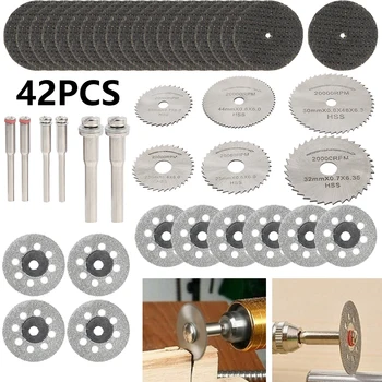 42pcs HSS Mini diskinio Pjūklo Ašmenys Nustatyti Dervos Cut-Off Ratų Disko Deimantiniai Pjovimo Ašmenų Metalo Pjovimo Galios Įrankis Dremel Gręžimo