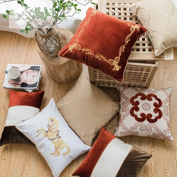 45x45cm retro prabanga, siuvinėta pagalvėlė padengti ruda raudona aksomo užvalkalas sofa juosmens pagalvę padengti namų dekoro 43703