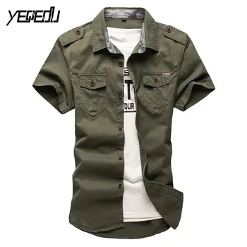 #4704 Vyrų marškinėliai trumpomis rankovėmis Mados Cottton Vasaros 2018 Karinės Mens marškinėliai Chaki/Army green Chemise homme Vyrų drabužiai L-5XL