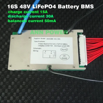 48V 30A LiFePO4 baterija BMS 3.2 V ląstelių 16S 48V/51.2 V 30A BMS su balanso funkcija Skirtingų įkrovimo ir iškrovimo uostas