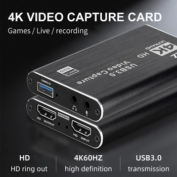 4K 60 HZ 1080P Vaizdo įrašymo Plokštę Audio Kilpa, Mic USB 3.0 HDMI suderinamus Diktofonas Žaidimo Transliacija už PS4 Xbox PC Swich Dvd