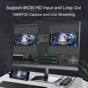 4K HD USB 2.0 TV Loop Out, Audio Video Capture Card 1080P Vaizdo Įrašymo Plokštė, vaizdo Kamera Grabber už OBS Pereiti Žaidimą Live Transliacijos