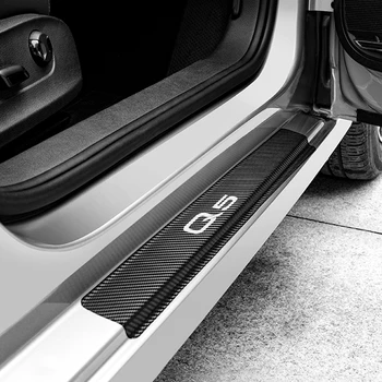 4PCS Automobilių Durų Slenksčio Riba Plokštė Saugotojas Lipdukus Audi Q5 Apsaugai Auto Anglies Pluošto Lipdukai Padengti Automobilių Tuning Aksesuarai