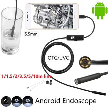 5.5 mm Endoskopą Kamera, Lankstus, atsparus Vandeniui 1-10m Android KOMPIUTERIO Notepad 6LEDs Reguliuojamas Micro USB Tikrinimo Borescope Fotoaparatas