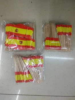 500PCS Mini Ispanija dantų krapštuką Šaligatvio Banderas de Espana Maisto Kirtikliai Šalys Kokteiliai Tapas Medienos dantų krapštuką ir Popieriaus, Vėliavos