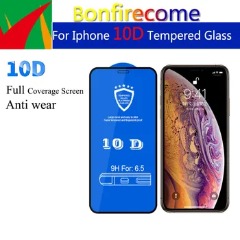 50Pcs\daug 10D Grūdintas Stiklas iPhone 6 6s 7 8 Plius 7Plus X XR XS 11 pro Max Full Klijai Padengti Screen Protector Apsauginė Plėvelė