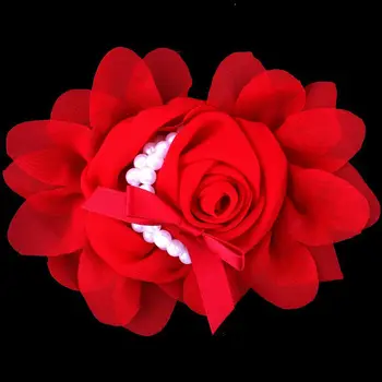 50pcs/daug 14colors Dirbtinės Žuvelės Bowknot Šifono Valcavimo Rozetės Gėlių Su Perlų Kietas Audinys Gėlių Vaikai Kaspinai
