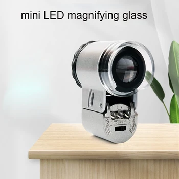 50X Kišeninis Didinamasis Stiklas Mini Kišeninis Mikroskopas Loupe Valiutos Detektorius Juvelyras, didinamasis stiklas Su LED Šviesa 11061