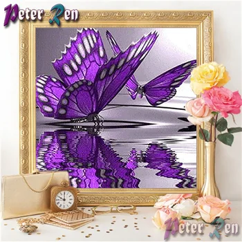 5d Diamond tapybos Purpurinis drugelis atspindys kvadratiniu/apvalus Cirkonio kryželiu siuvinėjimo Rankų darbo Namų Puošybai