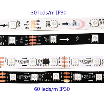 5m/daug WS2811 Smart Pikselių Led Juostelės; Naudoti DC12V 30/48/60leds/m full WS2811 IC RGB led šviesos Juosta