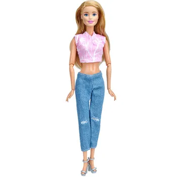 5Set Mados Komplektai Barbie Lėlės Trumpas Viršuje & Džinsus, Kelnes, Kelnės Rankų darbo Drabužius Barbie Lėlių 1/6 Lėlės Priedai
