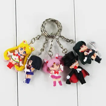 5vnt/daug Animacinių filmų Anime Sailor Moon Marsas, Jupiteris Venera Merkurijus Keychains PVC Duomenys Žaislai, Karolius, Raktų Žiedas Dovana Vaikams