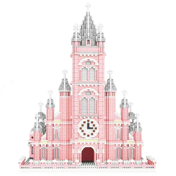6410pcs Rožinė Bažnyčios Modelis Diamond Blokai Švietimo Asamblėjos Mini Dydžio Plytų Žaislai Vaikams Suaugusiųjų Kalėdos Dovanas
