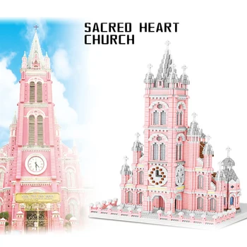 6410pcs Rožinė Bažnyčios Modelis Diamond Blokai Švietimo Asamblėjos Mini Dydžio Plytų Žaislai Vaikams Suaugusiųjų Kalėdos Dovanas