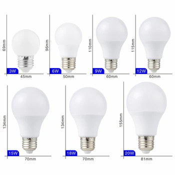 6PCS E27 E14 LED Lemputės 3W Lempos 6W 9W 12W 15W 18W 20W Lampada LED Lemputės AC 220V 230V 240V Bombilla Dėmesio Šalta/Šilta Balta