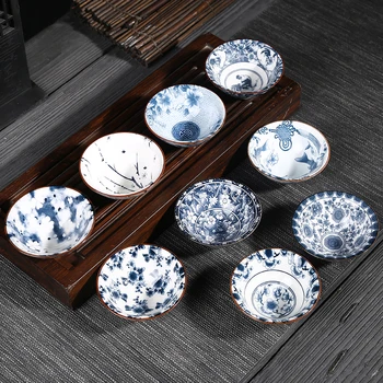 6PCS/Set Kinų Keramikos Mėlynos Ir Baltos spalvos Porceliano Kung Fu Arbatos Rinkinys Drinkware Retro Arbatos Puodelio Gaiwan Kūrybos Dovanos Atsitiktinai Stiliai